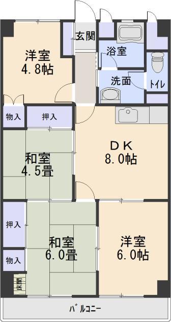Floor plan. 4DK, Price 10.8 million yen, Occupied area 65.92 sq m , Balcony area 6.4 sq m