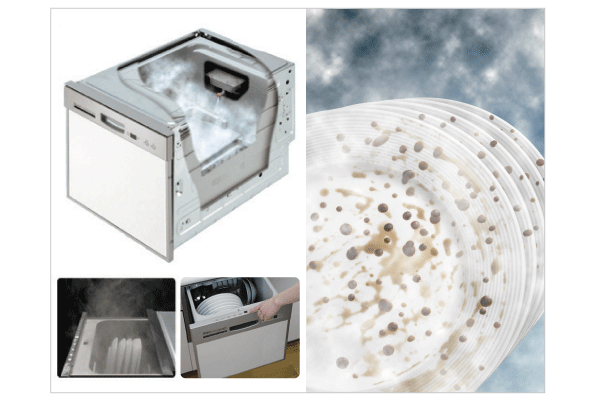 Kitchen.  [Eradication steam] Rinse float each bacteria lurking in the dirt deeply rooted in a large amount of steam is dirty. You can work in a comfortable position on the top control panel system (illustration)