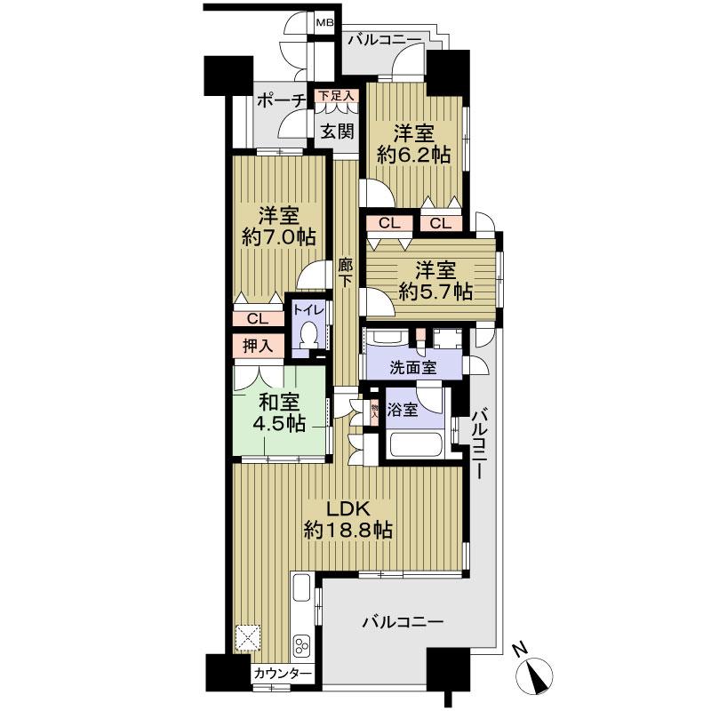 Floor plan. 4LDK, Price 32 million yen, Footprint 94.7 sq m , Balcony area 25.12 sq m 4LDK