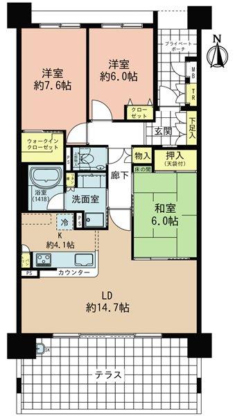 Floor plan. 3LDK, Price 19,800,000 yen, Occupied area 85.48 sq m