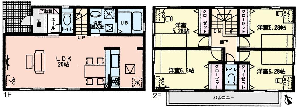Floor plan. (Building 2), Price 27,800,000 yen, 4LDK, Land area 126.34 sq m , Building area 96.67 sq m