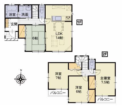 Floor plan. 21.9 million yen, 4LDK, Land area 128.46 sq m , Building area 95.64 sq m 3 Building