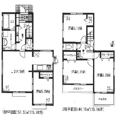 Floor plan. (1 Building), Price 31,800,000 yen, 4LDK, Land area 148.04 sq m , Building area 95.65 sq m