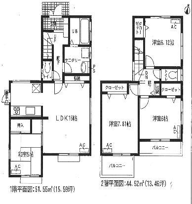 Floor plan. (4 Building), Price 31,800,000 yen, 4LDK, Land area 148.08 sq m , Building area 96.07 sq m