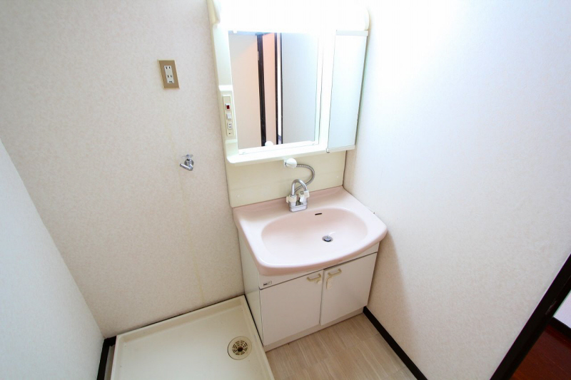 Washroom. It is cute Vanity in pink.