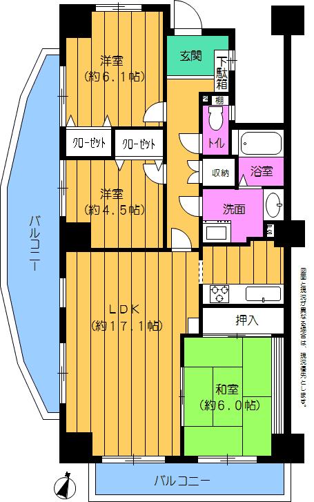 Floor plan. 3LDK, Price 12,980,000 yen, Footprint 77.7 sq m , Balcony area 18.6 sq m