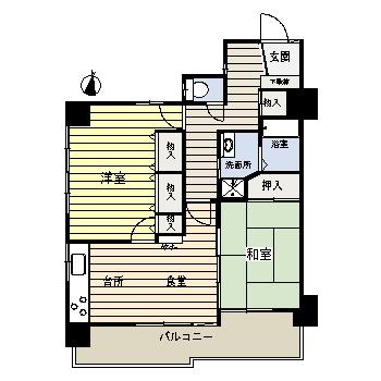 Floor plan. 2DK, Price 9.3 million yen, Occupied area 54.75 sq m , Balcony area 8.84 sq m