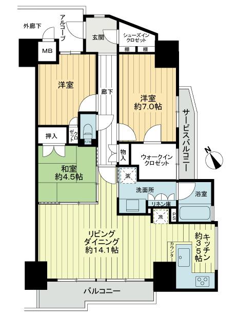 Floor plan. 3LDK, Price 23.8 million yen, Occupied area 80.44 sq m , Balcony area 6.67 sq m