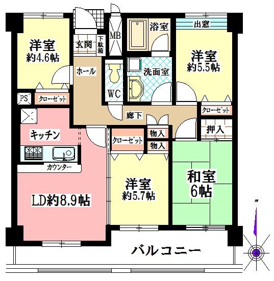 Floor plan. 4LDK, Price 14.5 million yen, Occupied area 82.48 sq m , Balcony area 14.05 sq m spacious 4LDK! 82.48 sq m