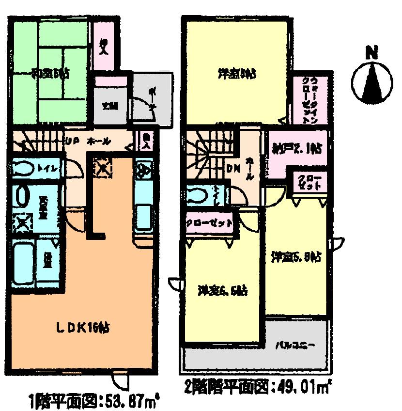 Floor plan. (Building 2), Price 24,800,000 yen, 4LDK+S, Land area 134.61 sq m , Building area 102.88 sq m