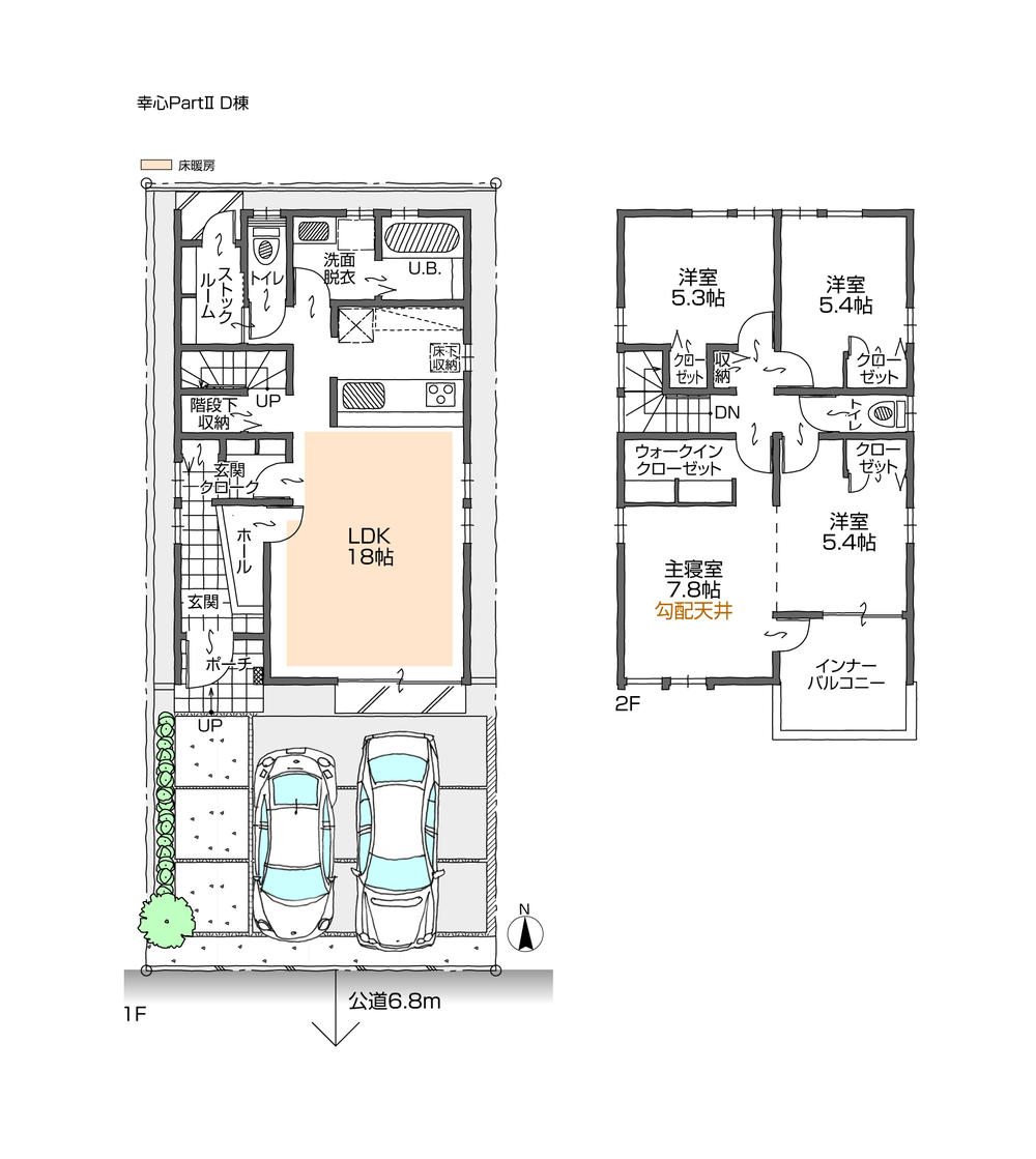 Floor plan. (D Building), Price 34,400,000 yen, 4LDK+S, Land area 114.95 sq m , Building area 106.85 sq m