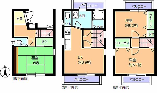 Floor plan. 13.8 million yen, 3DK, Land area 60.71 sq m , Building area 73.09 sq m