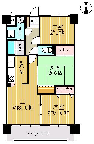 Floor plan. 3LDK, Price 12.9 million yen, Occupied area 63.05 sq m , Balcony area 9.37 sq m floor plan