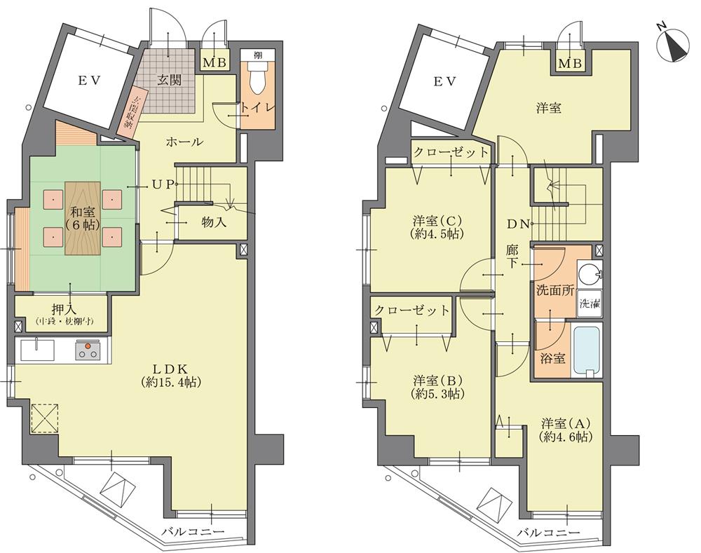 Floor plan. 5LDK, Price 19.5 million yen, Footprint 101.48 sq m , Is 5LDK of balcony area 9.64 sq m maisonette.