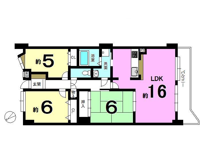 Floor plan. 3LDK, Price 8.8 million yen, Occupied area 77.64 sq m , Balcony area 9.58 sq m