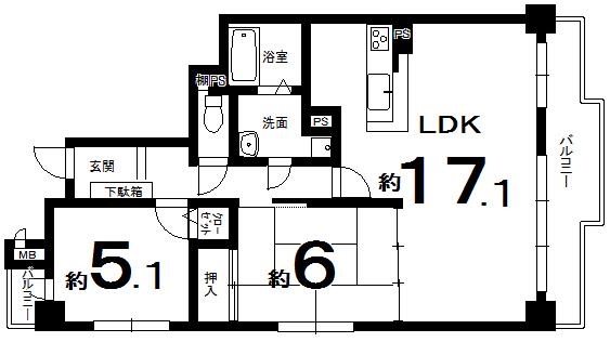 Floor plan. 2LDK, Price 7.8 million yen, Occupied area 62.61 sq m , Balcony area 8.34 sq m
