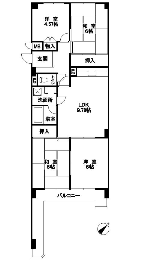 Floor plan. 4LDK, Price 7.5 million yen, Occupied area 69.78 sq m , Balcony area 11.8 sq m
