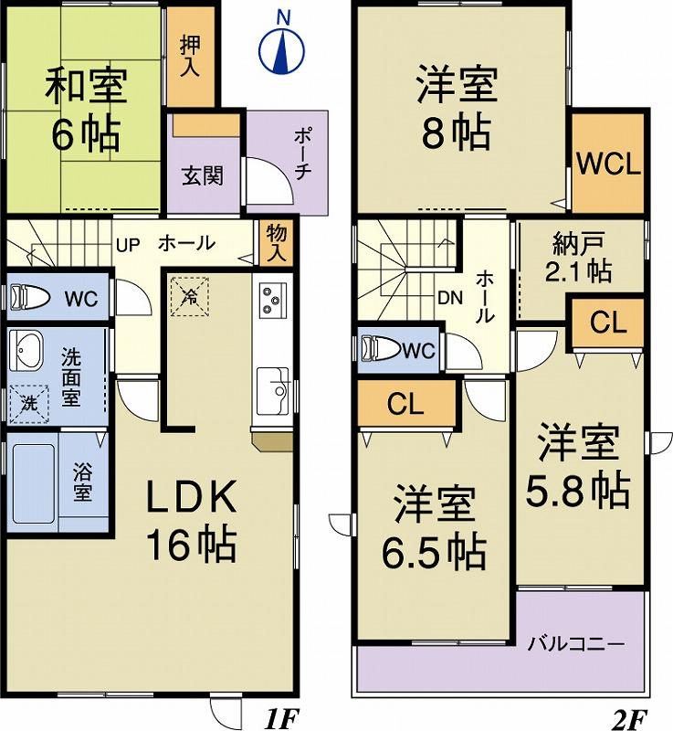 Floor plan. 24,800,000 yen, 4LDK, Land area 134.61 sq m , Building area 102.88 sq m