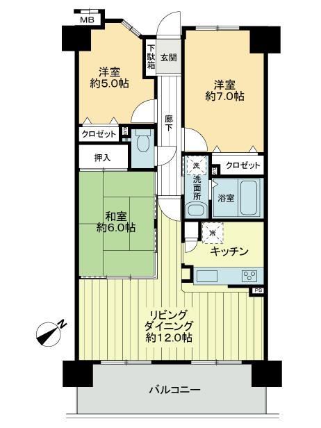 Floor plan. 3LDK, Price 13.8 million yen, Occupied area 70.68 sq m , Balcony area 11.34 sq m