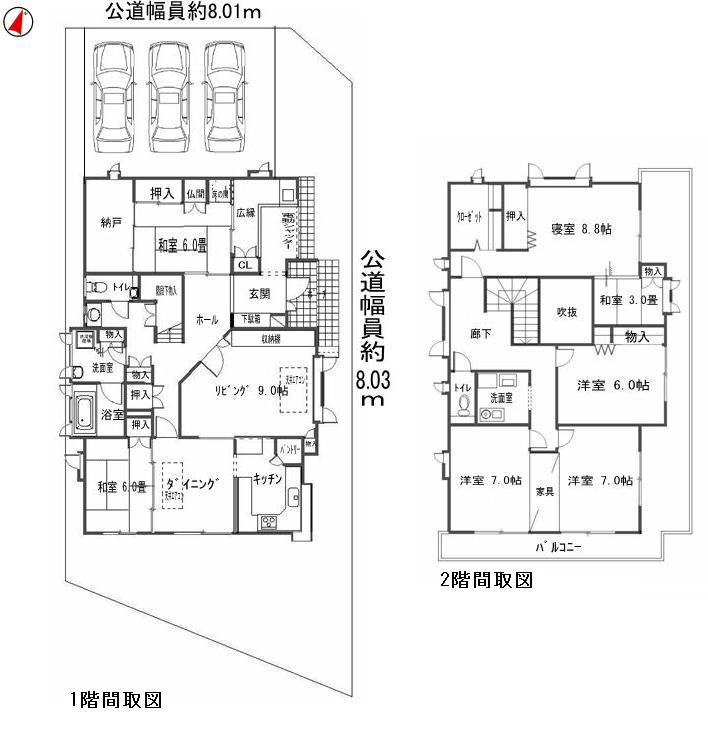 Floor plan. 49,500,000 yen, 6LDK + S (storeroom), Land area 231.16 sq m , Building area 198.03 sq m