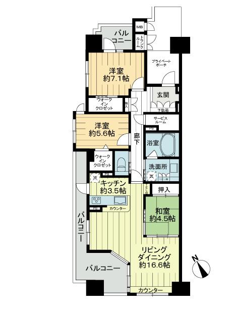 Floor plan. 3LDK + S (storeroom), Price 32 million yen, Occupied area 93.43 sq m , Balcony area 20.35 sq m 14 floor ・ Southwest Corner Room ・ Three-sided balcony