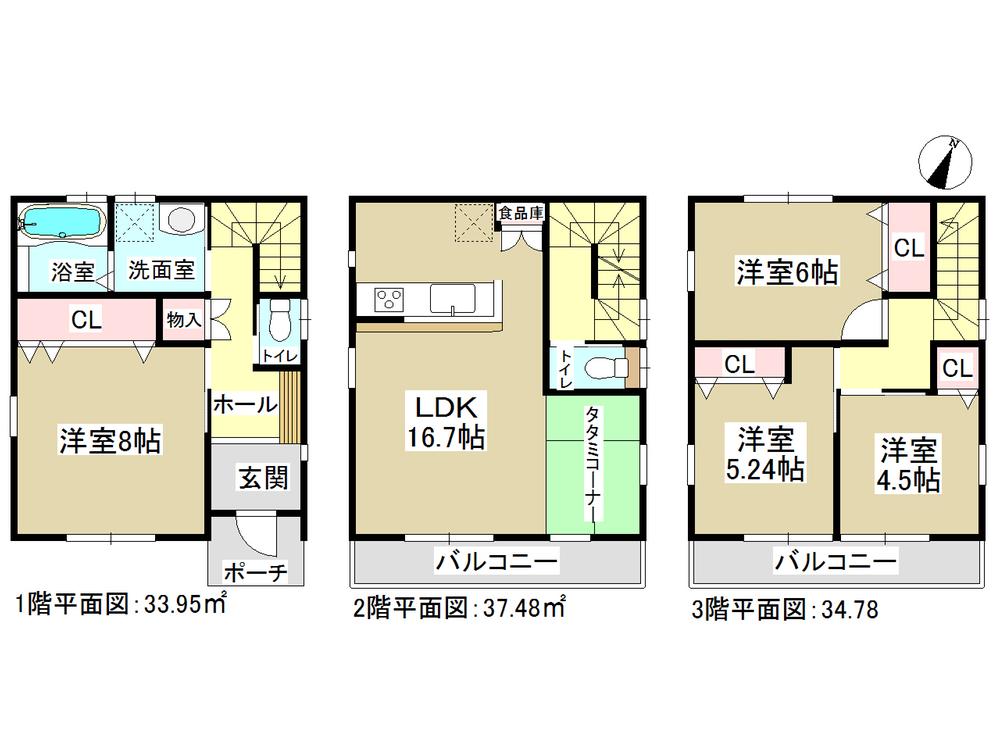 Floor plan. (A Building), Price 31,800,000 yen, 4LDK, Land area 93.63 sq m , Building area 106.21 sq m