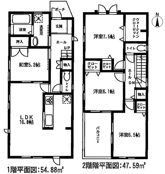 Floor plan. (1 Building), Price 24,800,000 yen, 4LDK, Land area 134.61 sq m , Building area 102.47 sq m
