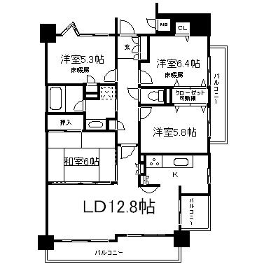 Floor plan. 4LDK, Price 19 million yen, Occupied area 85.83 sq m , Balcony area 17.16 sq m