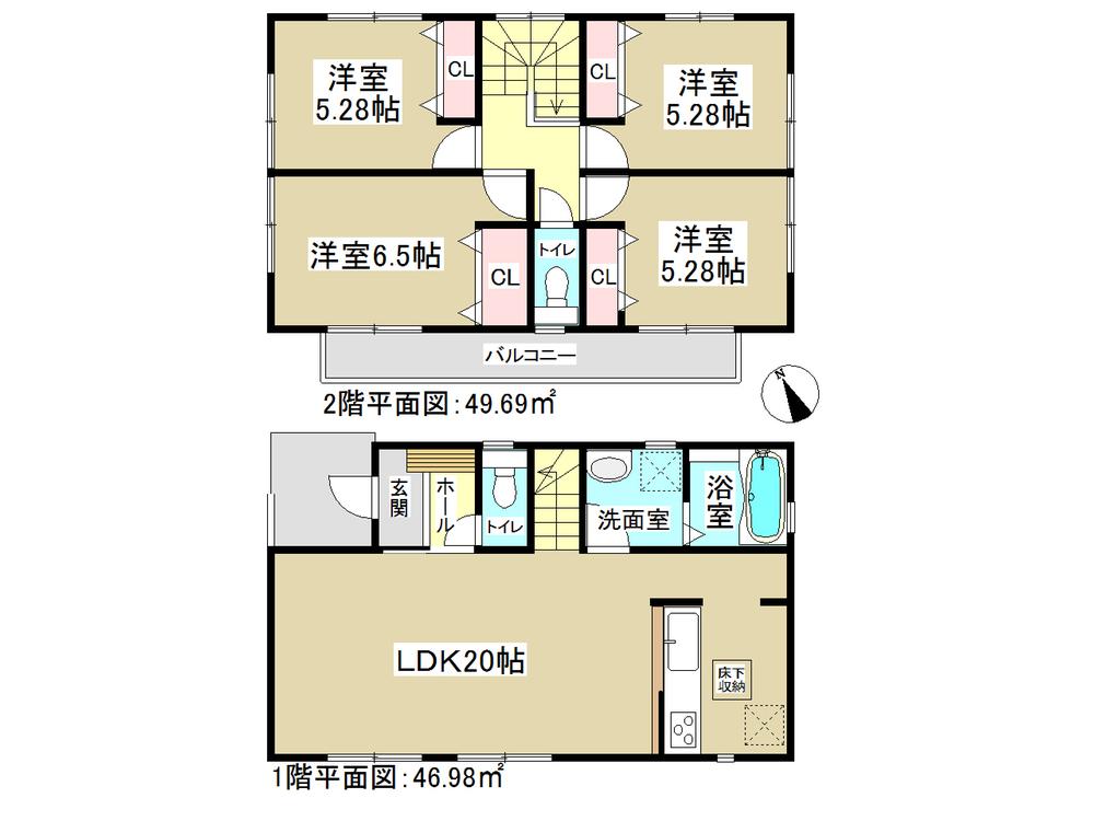 Floor plan. (Building 2), Price 27,800,000 yen, 4LDK, Land area 126.34 sq m , Building area 96.97 sq m