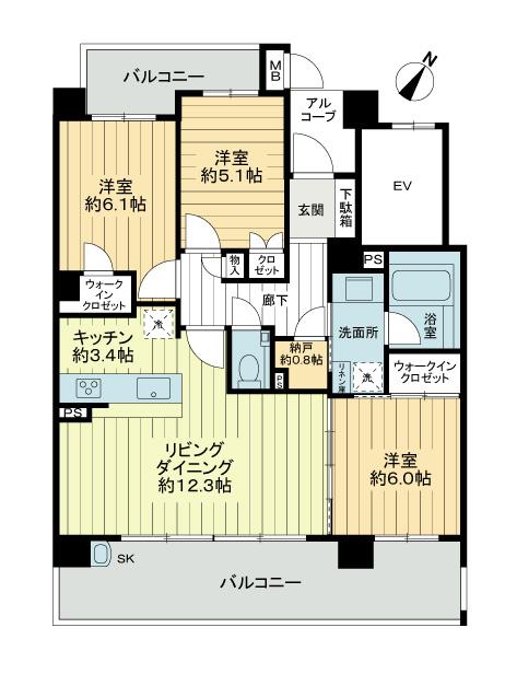 Floor plan. 3LDK + S (storeroom), Price 29,800,000 yen, Occupied area 76.27 sq m , Balcony area 22.07 sq m