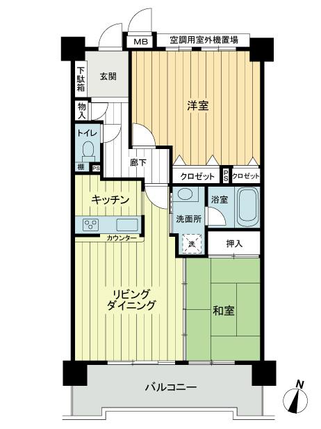 Floor plan. 2LDK, Price 12.8 million yen, Occupied area 70.05 sq m , Balcony area 10.35 sq m