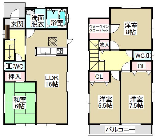 Floor plan. 27,800,000 yen, 4LDK, Land area 133.18 sq m , Building area 106 sq m