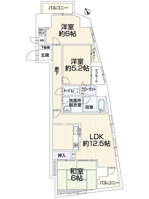 Floor plan. 3LDK, Price 13.8 million yen, Occupied area 70.21 sq m , Balcony area 6.21 sq m