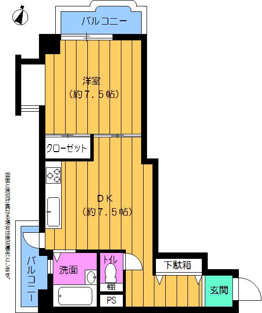 Floor plan. 1DK, Price 5.8 million yen, Occupied area 36.46 sq m , Balcony area 5.44 sq m