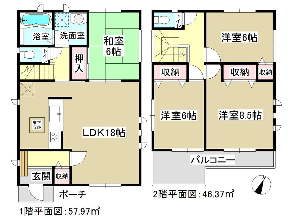 Floor plan. (1 Building), Price 30.5 million yen, 4LDK, Land area 140.1 sq m , Building area 104.34 sq m