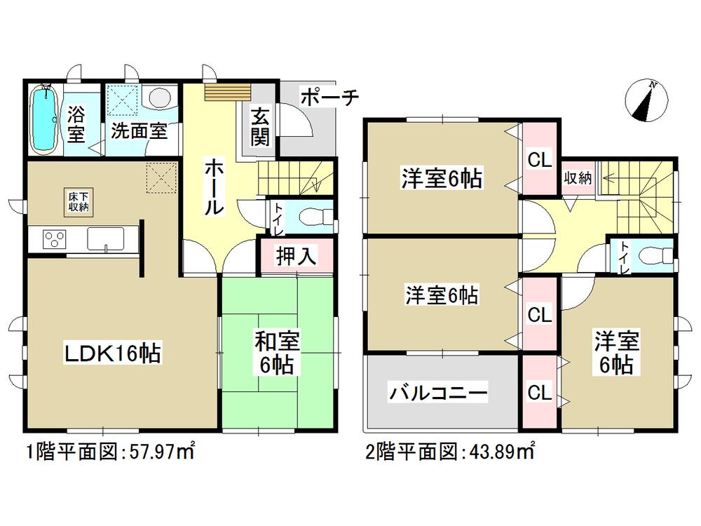Floor plan. (Building 2), Price 32,800,000 yen, 4LDK, Land area 128.33 sq m , Building area 101.03 sq m