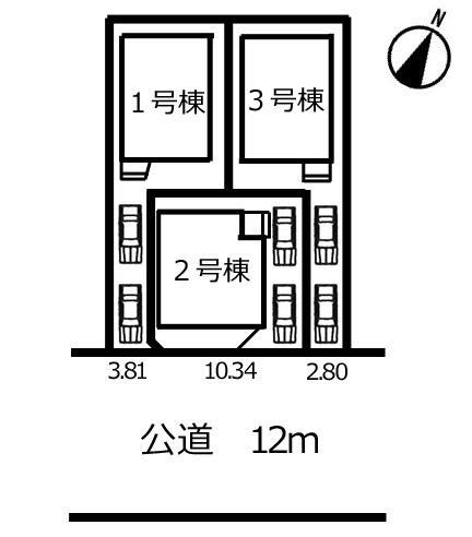 Floor plan. All three are buildings. Front road is spacious 12m!