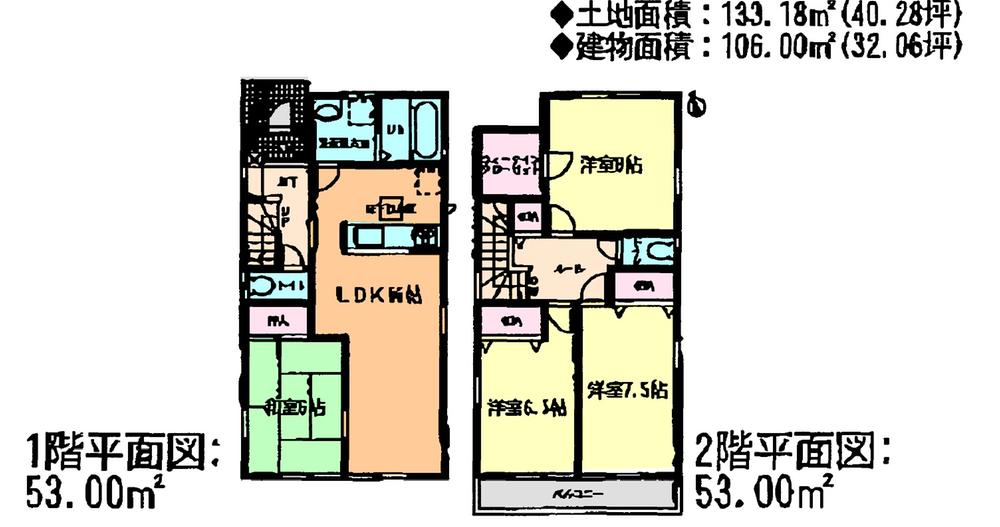 Floor plan. (3 Building), Price 26,800,000 yen, 4LDK, Land area 133.18 sq m , Building area 106 sq m