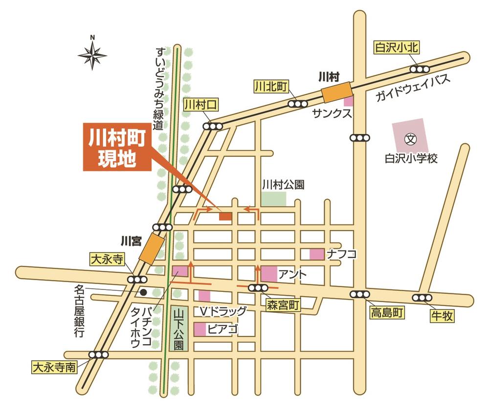 Local guide map. Moriyama-ku Kawamura-cho, 45   Yutori and line "Kawamiya" Station 3-minute walk
