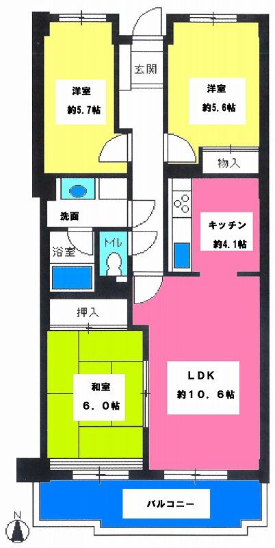 Floor plan. 3LDK, Price 15.8 million yen, Occupied area 71.13 sq m , Balcony area 8.87 sq m 3LDK Day is good on the south-facing balcony.