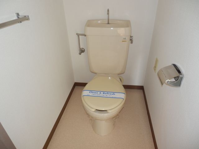 Toilet. There is also a power outlet as cleaning toilet seat is attached. 