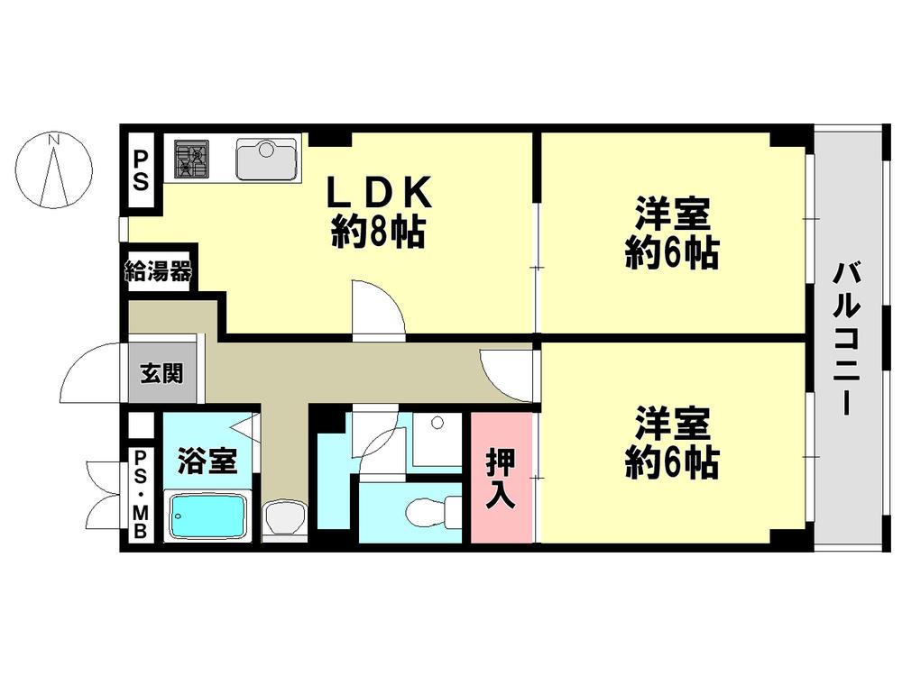 Floor plan. 2LDK, Price 10.3 million yen, Occupied area 47.33 sq m , Balcony area 5.08 sq m