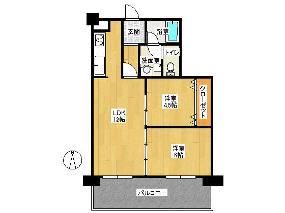 Floor plan. 2LDK, Price 9.8 million yen, Occupied area 49.93 sq m , Balcony area 12.35 sq m