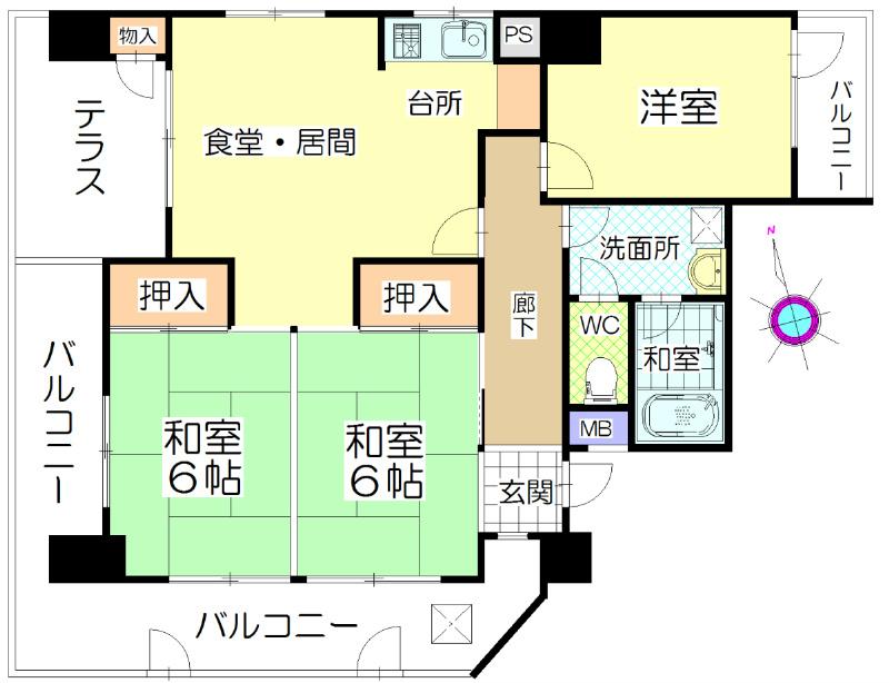 Floor plan. 3LDK, Price 12.8 million yen, Footprint 66.5 sq m south ・ east ・ West ・ Four-sided lighting of the north.   H22_nenfurukaisoSumi.