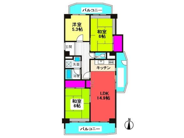 Floor plan. 3LDK, Price 13.8 million yen, Occupied area 68.24 sq m , It is very bright on the balcony area 17.71 sq m 3 sided balcony.
