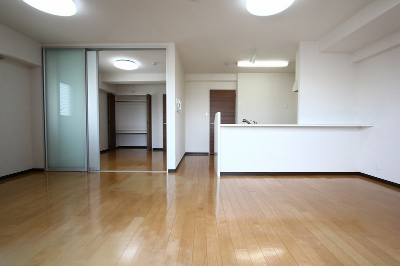 Living and room. Spacious living room of counter kitchen.