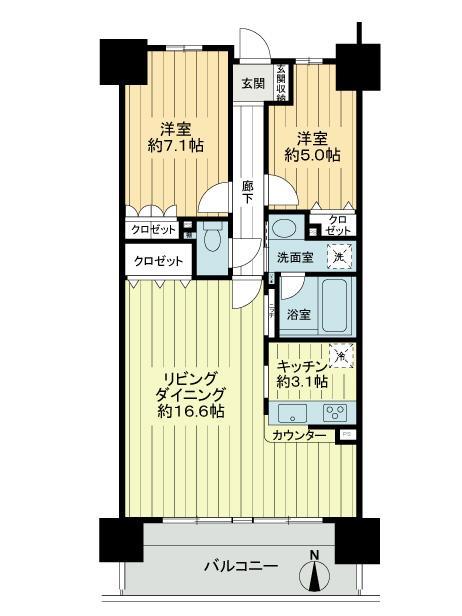 Floor plan. 2LDK, Price 24,900,000 yen, Occupied area 69.14 sq m , Balcony area 11.21 sq m Floor