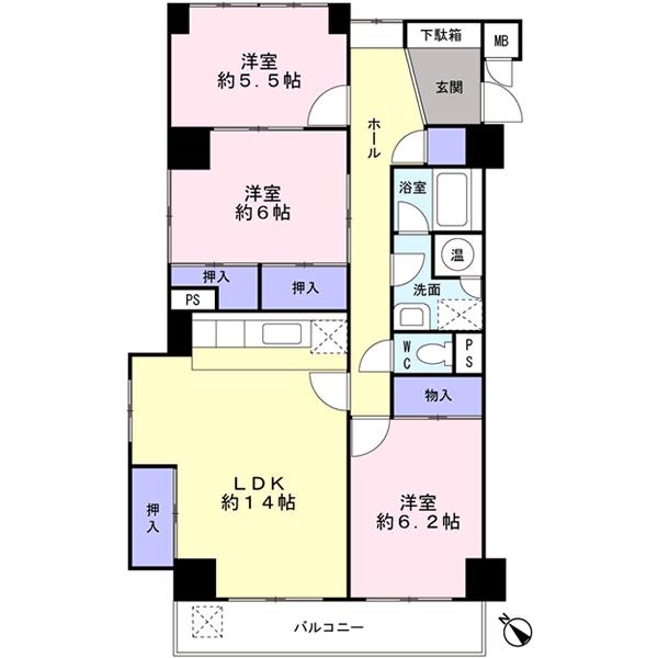 Floor plan. 3LDK, Price 13.5 million yen, Occupied area 79.39 sq m , Balcony area 7.68 sq m