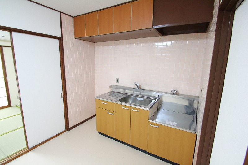 Kitchen. Two-burner gas stove is installed possible Gasukitchin.