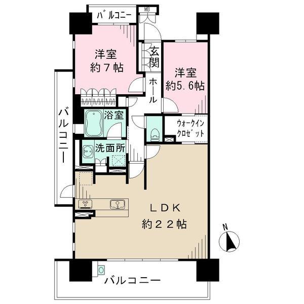 Floor plan. 2LDK, Price 31,800,000 yen, Occupied area 79.02 sq m , Balcony area 24.55 sq m